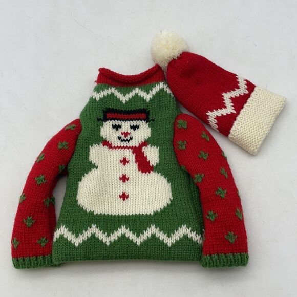 Snowman sweater and hat for wine bottle - Picture 5 of 6